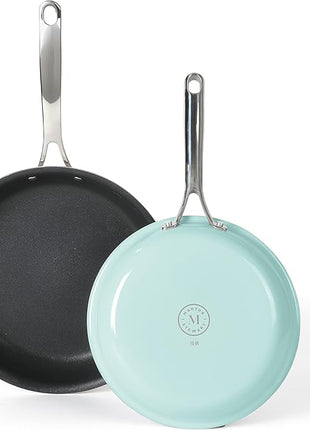 Martha Stewart Lockton 2 Piece 10" & 12" Heavy Gauge Aluminum Premium Nonstick Fry Pan Set - Martha Blue