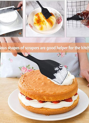 Spatulas Set of 6, Food Grade Silicone Spatulas, Heat Resistant, Seamless One Piece Design, Stainless Steel Core, Kitchen Utensils Nonstick for for Cooking, Baking and Mixing (Black)