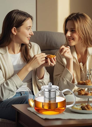 60OZ (1800ML) Glass Teapot with Infuser Stovetop Safe, Clear Glass Tea Pot Kettle, Borosilicate Tea Pot with Infusers Filter for Loose Tea, Tea Kettle Dishwasher Safe