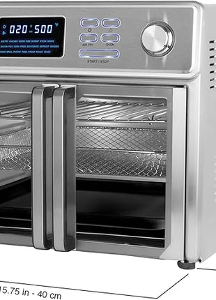 Kalorik MAXX Air Fryer Oven, 26 Quart 10-in-1 Countertop Toaster Oven & Air Fryer Combo - Fry, Bake, Roast, Rotisserie, & More, Large Glass French Doors & 9 Accessories, 1700-Watts, Stainless Steel