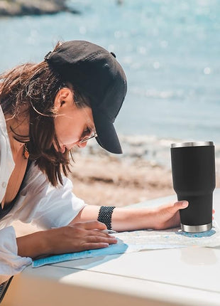 Toopify 30 oz Stainless Steel Insulated Tumbler Travel Mug with Straw Slider Lid, Cleaning Brush, Double Wall Vacuum