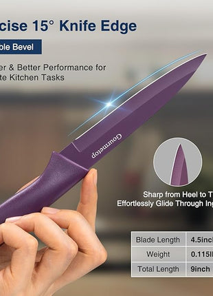 Paring Knife with Cover, Paring Knives Set of 4, 4.5" Paring Knife Set of Premium Stainless Steel, Small Kitchen Knife Set for Fruit and Vegetable, Ergonomic Knife Handles for Versatility