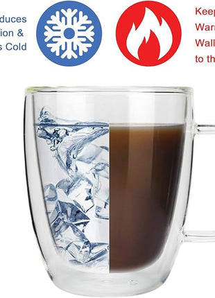 Glass Coffee Mug, Double Wall Insulated Glass Cup 12 Oz Heat-resistant Clear Coffee Mug for Tea Coffee Latte Espresso Cappuccino and Beverage, Set of 1 (Round)