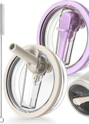 2 Pack Leak Proof Lid for 30oz Stanley H2.0 Quencher,No Spill Flip Straw Lid Replacement for Stanley Cup Accessories 30oz Tumbler Lid Replacement Straw Cover Cap for Stanley Lids(Cream,Purple)