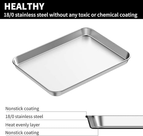 Baking Sheets 2 Pieces, Bastwe Cookie Sheets Set Stainless Steel Baking Pans Toaster Oven Tray Pans, Rectangle Size 12 × 10 × 1 inch, Rustproof & Healthy & Easy Clean & Dishwasher Safe