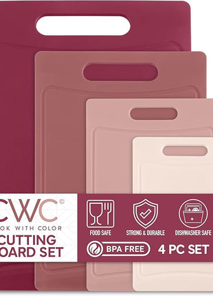 COOK WITH COLOR Non-Slip Cutting Board Set – Kitchen Essentials with Easy Grip Handle for Meat, Veggies, and Fruits, 4 Cutting Boards, Rose