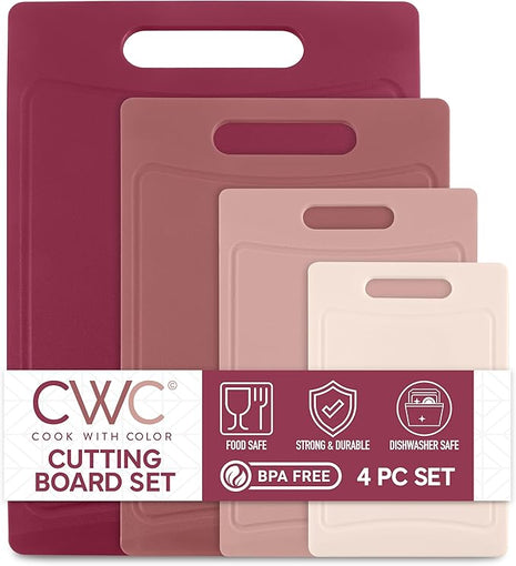 COOK WITH COLOR Non-Slip Cutting Board Set – Kitchen Essentials with Easy Grip Handle for Meat, Veggies, and Fruits, 4 Cutting Boards, Rose