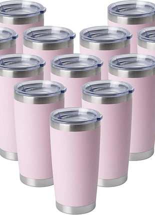 HASLE OUTFITTERS 20oz Stainless Steel Tumblers Bulk, Insulated Travel Cup with Lid, Double Wall Vacuum Coffee Mug for Cold & Hot Drinks 12 Pack, Light Pink