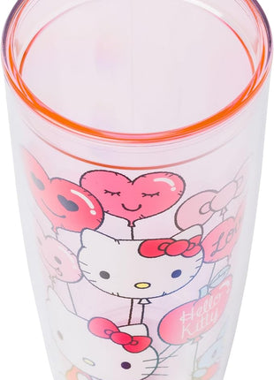 Silver Buffalo Sanrio Hello Kitty Valentine’s Day Heart Balloons Double Wall Travel Tumbler with Slide Close Lid, 20 Ounces