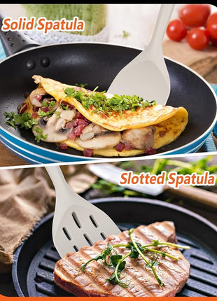 Pack of 2 Silicone Spatula, Non Stick Cooking Utensil Set Wooden Handle Kitchen Turner for Baking Mixing Grilling Serving Food Heat Resistant Non Scratch Hooks Included (Khaki)