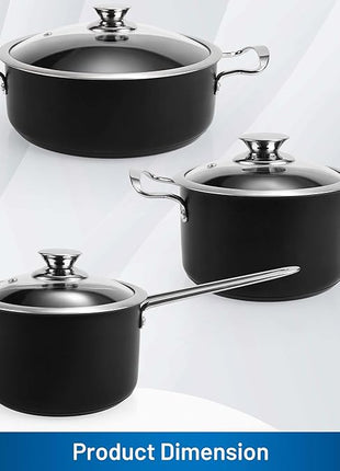 Aufranc Induction Pots and Pans, Stainless Steel cookeware set 6pcs With Lid, Induction Cookware For Oven & Dishwasher Safe