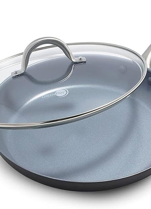 GreenPan Lima Hard Anodized 12" Frying Pan Skillet with Lid, Ceramic Nonstick, PFAS-Free Nontoxic Pots and Pans, Oven & Broiler Safe, Stainless Steel Handle, Cookware for Eggs & Omelet, Gray