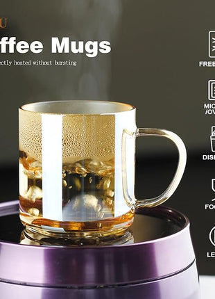 LUXU 4pcs Set Simple Glass Coffee Mugs-Hand Blown&Seamless Design,14 oz Amber Coffee Cups-Heat Resistant and Explosion-Proof,Lightweight Tea Mugs with Anti Scald Handle Ideal for Home,Cafe,Coffee Bar