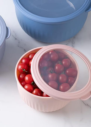 COOK WITH COLOR Prep Bowls with Lids- Wide and Deep Nesting Plastic Small Mixing Bowl Set with Lids, 12 Piece Set - Deep Bowls, Blue/Pink
