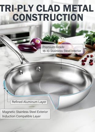 Cooks Standard Frying Pan Stainless Steel, 10-Inch Multi-Ply Clad wok Stir Fry Pan Kitchen Skillet, Silver