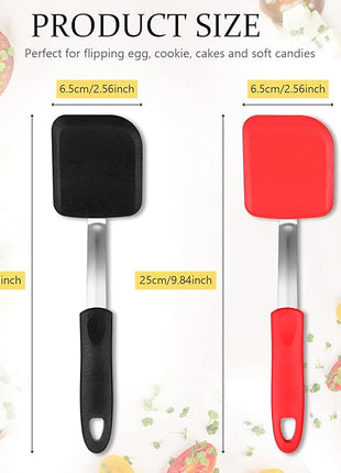 Silicone Cookie Spatula Turner 2 Pack Mini Brownie Spatula Flexible Kitchen Small Silicone Turner for Nonstick Cookware Heat Resistant No Scratch Flipper for Egg Pancake(Black, Red)