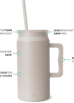 Simple Modern 50 oz Mug Tumbler with Handle and Straw Lid | Reusable Insulated Stainless Steel Large Travel Jug Water Bottle | Gifts for Women Men Him Her | Trek Collection | Almond Birch