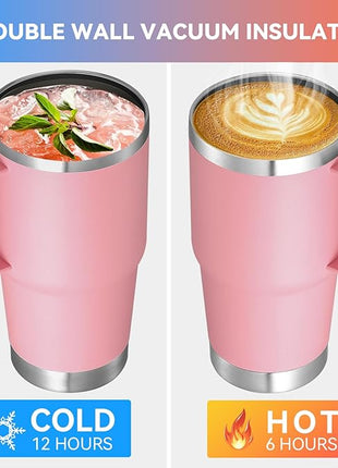 VEGOND 20 oz Tumbler with Handle Lid and Straw, Stainless Steel Insulated Travel Coffee Mug Spill Proof Double Wall Metal Tumbler Cup Keeps Drink Hot and Cold, Pink 1 Pack