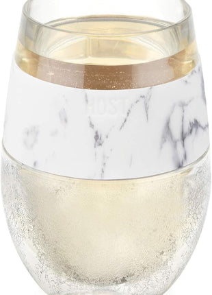 Host Plastic Stemless Wine Glasses - Double Wall Insulated FREEZE Drink Chiller Marble Wine Cup with Freezing Gel, Wine Glasses for Red and White Wine, 8.5 oz, Marble