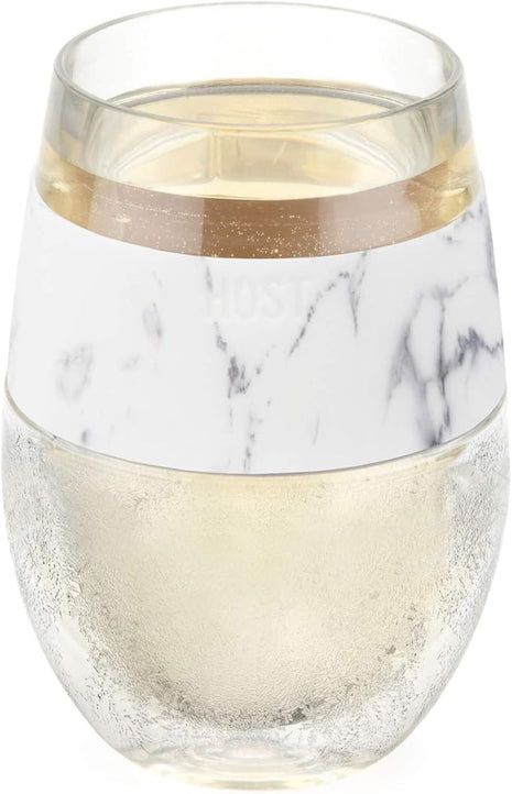 Host Plastic Stemless Wine Glasses - Double Wall Insulated FREEZE Drink Chiller Marble Wine Cup with Freezing Gel, Wine Glasses for Red and White Wine, 8.5 oz, Marble