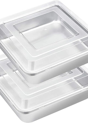 E-far 8 x 8-Inch Baking Pan with lid, Square Cake Brownie Baking Pans Stainless Steel Bakeware Set of 2, Non-toxic & Healthy, Easy Clean & Dishwasher Safe - 4 Pieces(2 Pans + 2 Lids)