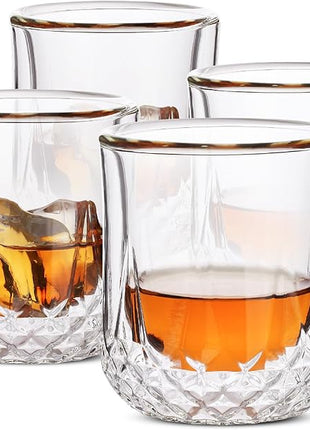 BTaT- Double Wall Whiskey Glasses, Set of 4, Bourbon, Cocktail, Scotch, Old Fashioned, Rocks, Crystal, Vodka, Drinking
