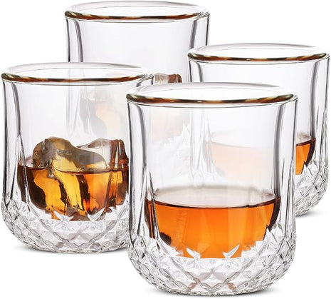 BTaT- Double Wall Whiskey Glasses, Set of 4, Bourbon, Cocktail, Scotch, Old Fashioned, Rocks, Crystal, Vodka, Drinking