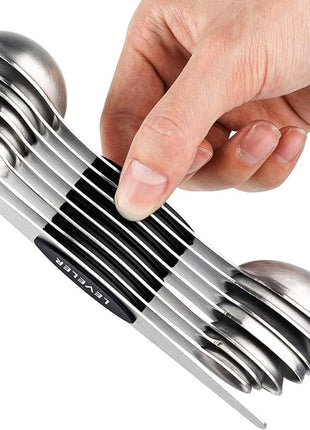 Magnetic Measuring Spoons Set of 8 Stainless Steel Stackable Dual Sided Nesting Teaspoons and Tablespoons for Measuring Dry and Liquid Ingredients