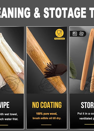 WALFOS French Rolling Pin for Baking, Tapered Design Natural Beech Wood Rolling Pins, Essential Kitchen Dough Roller for Fondant, Pizza, Pie, Cookie and Pastry