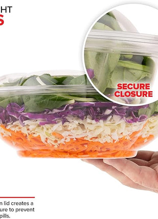 Stock Your Home 64oz Clear Plastic Salad Bowls with Lids Disposable (10 Pack) Extra Large Takeout Container with Snap on Lid for Fruit Salads, Lunch, Meal Prep, Acai Bowl, To-Go Party Containers