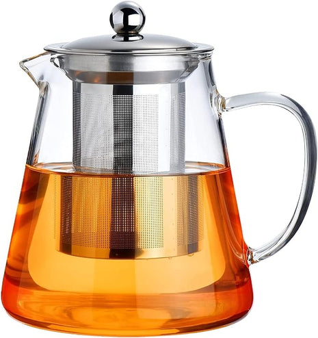 PARACITY Glass Teapot Stovetop 44 OZ, Borosilicate Clear Tea Kettle with Removable 18/8 Stainless Steel Infuser, Teapot Blooming and Loose Leaf Tea Maker Tea Brewer for Camping, Travel (1300ml)