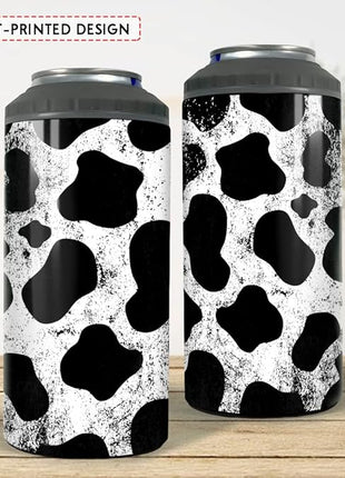 SANDJEST Cow Tumbler Cowhide Doodle 4 in 1 12oz Tumbler Can Cooler Coozie Skinny Stainless Steel Tumbler Gift for Women Girl Daughter Sister Animal Lovers Farm Girl Christmas Birthday