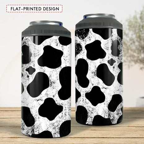 SANDJEST Cow Tumbler Cowhide Doodle 4 in 1 12oz Tumbler Can Cooler Coozie Skinny Stainless Steel Tumbler Gift for Women Girl Daughter Sister Animal Lovers Farm Girl Christmas Birthday
