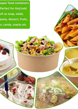 36oz 50 Sets Large Kraft Paper Bowls with Lids, Disposable Bowls with Lids, Paper Salad Bowls, Paper Food Container with Lid Perfect for Hot/Cold Food, Soup, Salad, Ice Cream