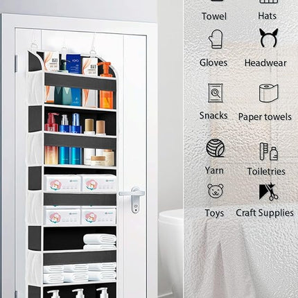 1 Pack Over The Door Organizer Storage, Hanging Organizer Closet with 5 Large Pockets 10 Mesh Pockets, 44 lbs Weight Capacity, Behind Door Storage for Nursery Bedroom Bathroom (Dark Grey)