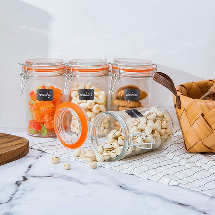 Encheng Glass Jars With Airtight Lids, 16 oz Glass Jars With Leak Proof Rubber Gasket,Wide Mouth Mason Jars With Hinged Lids For Kitchen Canisters,Glass Storage Containers 12 Pack