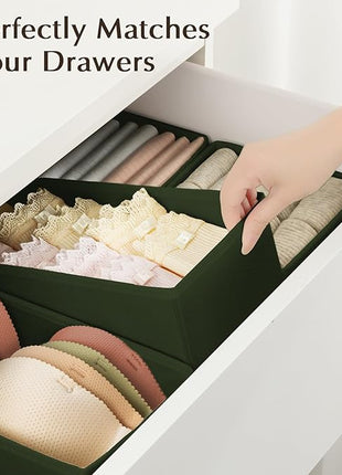 DIMJ Drawer Organizers Clothes, Set of 4 Dresser Organizer Bins, Fabric Closet Organizers and Storage, Shallow Drawer Dividers for Nursery, Clothing, Baby Clothes, Socks, Underwears, Tie (Green)