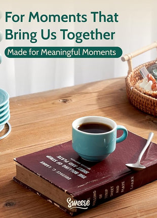 Sweese 8 Ounce Porcelain Stackable Cappuccino Cups with Saucers and Metal Stand - for Specialty Coffee Drinks, Cappuccino, Latte, Americano and Tea - Set of 4, Turquoise