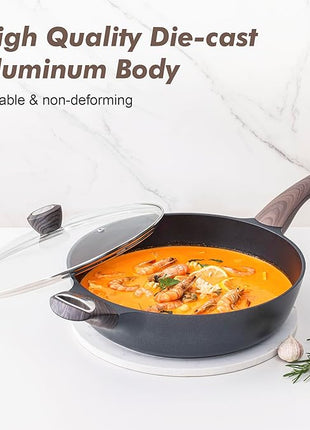 SENSARTE Pots and Pans Set Non stick, Non toxic Healthy Induction Cookware Set, 14 Pcs Non Stick Kitchen Cooking Set with Frying Pans Set & Saucepan, PFOA PFOS APEO Free, Black