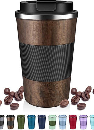 Insulated Coffee Tumblers with Flip Lid 12oz / 17oz, Stainless Steel Travel Coffee Mug Leak Proof, Vacuum Insulated Coffee Mug Reusable Cup, Keeps Cold and Hot for Coffee Tea