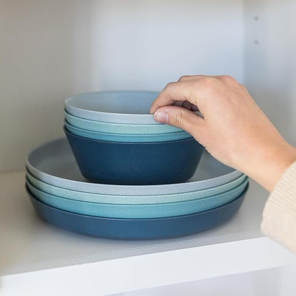 Grow Forward Premium Wheat Straw Plates and Bowls Sets - 8-Piece Wheat Straw Dinnerware Sets - Unbreakable & Reusable Microwave Safe Plastic Dinner Plates for Outdoors, RV, Camping Dishes - Seascape