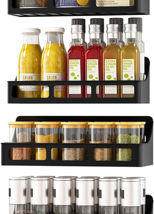 Magnetic Spice Rack for Refrigerator and Oven, 4 Pack Moveable Magnetic Shelves for Spice Jars, Heavy Duty Seasoning Rack Easy To Install For Kitchen Pantry kitchen organizers and storage