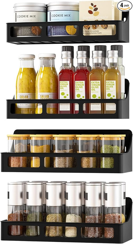 Magnetic Spice Rack for Refrigerator and Oven, 4 Pack Moveable Magnetic Shelves for Spice Jars, Heavy Duty Seasoning Rack Easy To Install For Kitchen Pantry kitchen organizers and storage