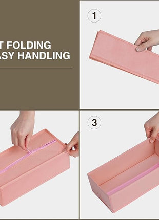 DIMJ Drawer Organizers - Set of 12 Fabric Closet Organizers and Storage, Drawer Dividers for Baby Clothes, Socks, Belt, Tie (Pink)