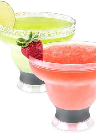 HOST FREEZE Margarita Cocktail Glasses, Frozen Cup Double Wall Insulated Daiquiri Plastic Tumblers Set Fun Tequila Drinking Cups Grey Set of 2