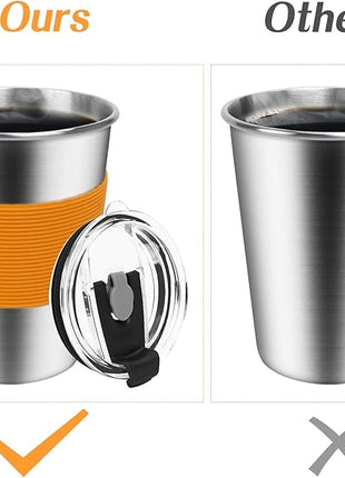 ShineMe Kids Cups with Straws and Lids, 12oz Kids Metal Drinking Glasses with Spill Proof Lids & Silicone Straws, Stainless Steel Reusable Water Tumblers for Children and Adults (5pack)