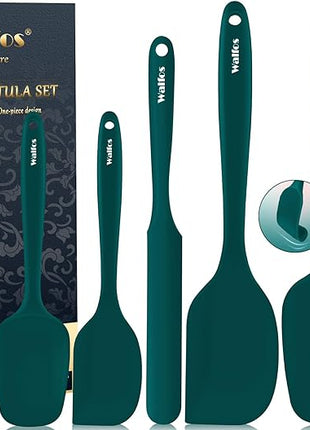 Walfos Silicone Spatula Set of 7 - (600°F) High Heat Resistant Dark Green Kitchen Scraper Spatulas, One-Pieces Seamless Design, Perfect for Cooking Mixing & Baking - BPA Free and Dishwasher Safe