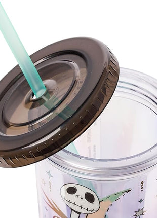 Silver Buffalo Disney Nightmare Before Christmas “Forever and Always” Featuring Jack Skellington and Sally Plastic Tall Cold Cup with Lid and Straw, 20 Ounces