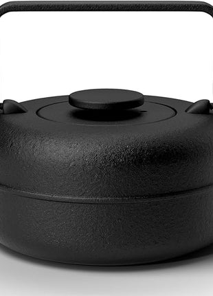Toptier Teapot with Removable Infuser, Cast Iron Tea Kettle Stovetop Safe, Solid Geometry Cylinder Design Tea Pot Coated with Enameled Interior for 27 Ounce (800 ml), Black