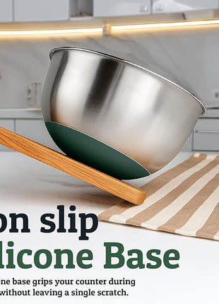 Priority Chef Stainless Steel Mixing Bowls with Lids Set, Metal Nesting Bowls with Airtight Lids, Graters, Non-Slip Base & Measurement Marks, Includes Utensil Set for Prep, Baking & Storage, Green